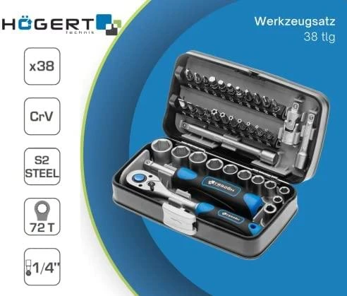 Įrankių komplektas Hogert HT1R462; 1/4''; 38 vnt.