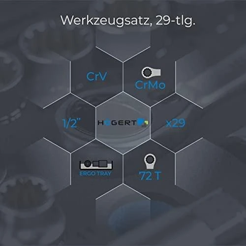 Įrankių komplektas Hogert HT1R480; 1/2''; 29 vnt.