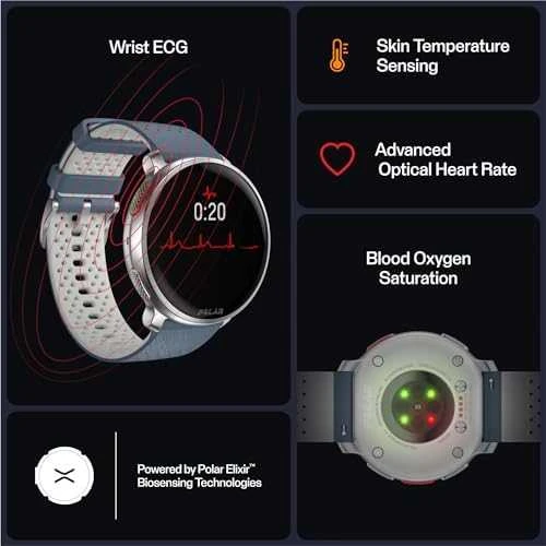 Išmanusis laikrodis Polar Vantage V3 S/L. Sidabrinės spalvos korpusas su melsvos spalvos dirželiu