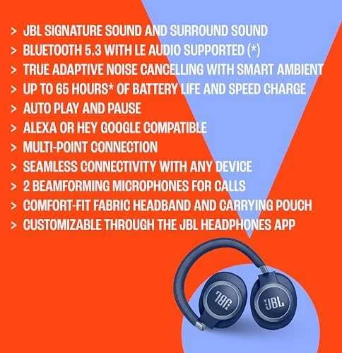 JBL Live 770NC belaidės ausinės su True ANC, Juodos