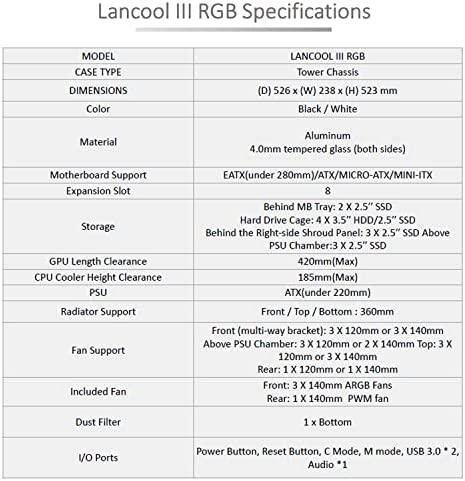 Lian Li LANCOOL III E-ATX korpusas, midi tower, RGB - baltas