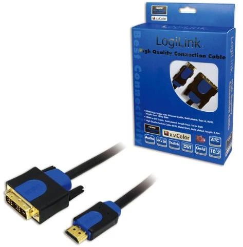 LogiLink HDMI - DVI-D kabelis su pakuotės dėžute