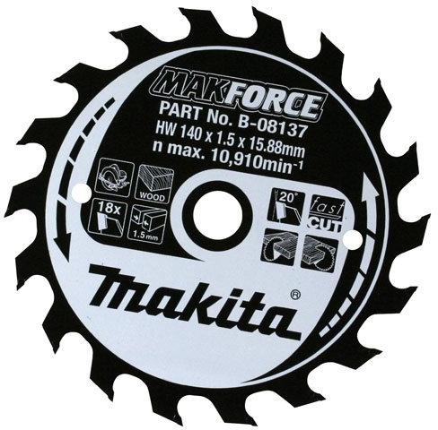 Makita T.C.T. pjūklas MAKFORCE 355X3X30mm 20° T24 B-08274 T.C.T • 355 x30 mm • T24 • 20° • Medienai