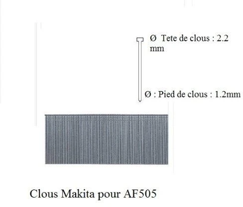 Makita Dykert smeigės 1,2x45mm, 18ga, 5000vnt F-31944 Dykert smeigės 1,2x45mm, 18ga, 5000vnt AF505, AF550H