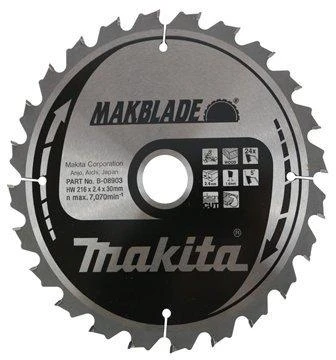 Makita T.C.T. pjūklas MAKBLADE 216X2.4X30mm 5° T24 B-08903 T.C.T • 216 x30 mm • T24 • 5° • Medienai