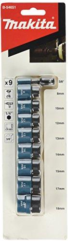 Makita B-54651 Sukimo antgalių komplektas 9 vnt. 3/8" (adapter 1/4",8,10,12,13,14,15,17,18), CR-MO