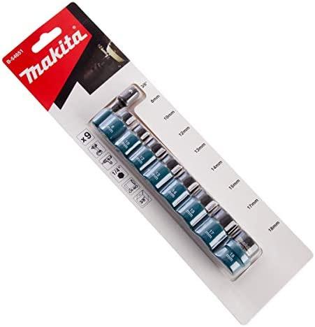 Makita B-54651 Sukimo antgalių komplektas 9 vnt. 3/8" (adapter 1/4",8,10,12,13,14,15,17,18), CR-MO