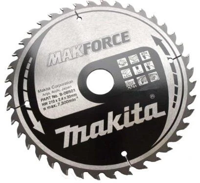 Makita T.C.T. pjūklas 185X2X30mm 18° T40 D-03919 T.C.T • 185 x30 mm • T40 • 18° • Medienai