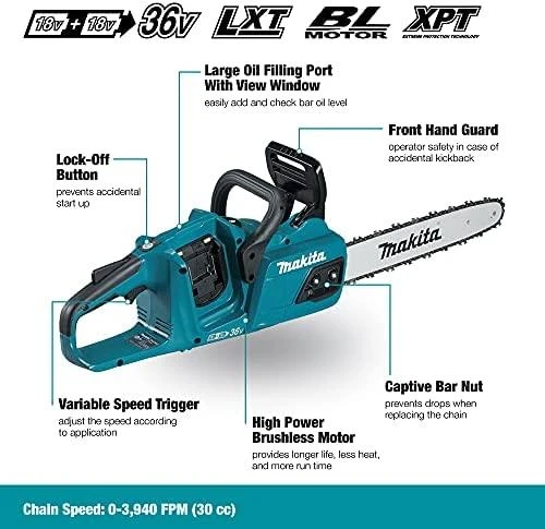 Grandininis pjūklas Makita DUC355Z 2x18V be akumuliatoriaus ir kroviklio