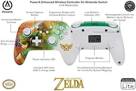 Power A „PowerA SWITCH“ belaidis planšetinis kompiuteris su patobulinta „Zelda Link“ akvarele