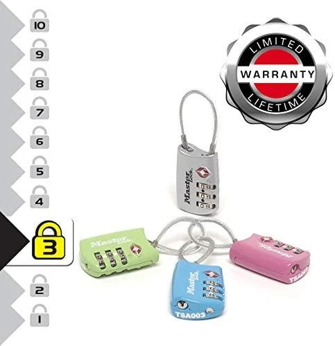 Master Lock Pagrindinis užraktas, kombinuotas bagažo užraktas, spalvų asorti TSA 4688EURD
