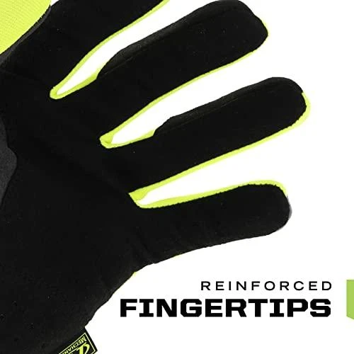 Mechanix Wear PirštinėsFastFit® HiViz geltonos 9/M dydis. Rauktas rankogalis, dirbtinė oda, TrekDry®, šviesą atspindintys užrašai
