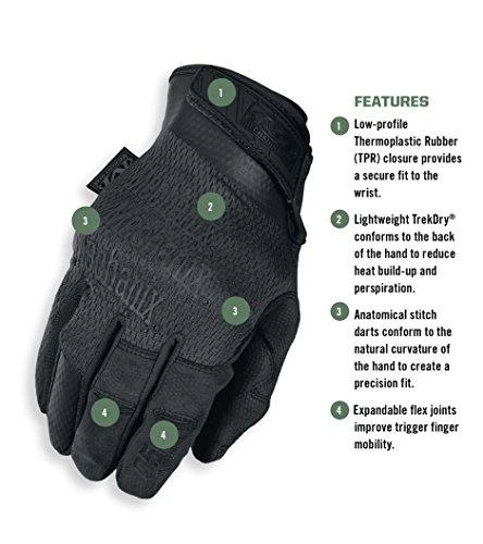 Mechanix Wear Pirštinės Mechanix Specialty 0.5 visos juodos M. 0,5mm storio delnas. Velcro, dirbtinė oda, TrekDry®, Lycra