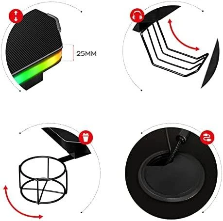 Žaidimų stalas Huzaro Hero 2.5 RGB, Juodas