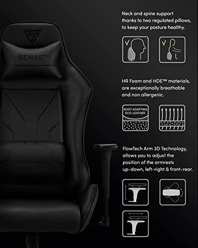 Žaidimų kėdė SENSE7 Vanguard, Juoda (medžiaginė)