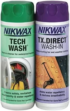 Komplektas Nikwax skalbiklis ir impregnavimo priemonė (TECH WASH 300ml + TX.DIRECT WASH-IN 300ml)