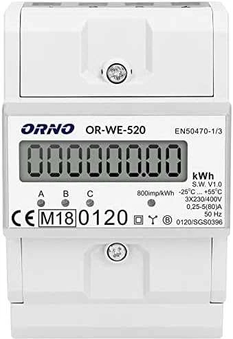 ORNO 3 fazių elektros skaitiklis, 80A, MID, 3 moduliai, DIN TH-35mm
