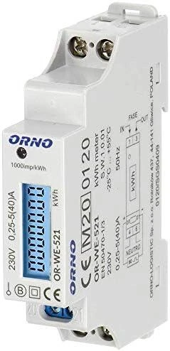 ORNO 1 fazių elektros skaitiklis, 40A, MID, impulsų išvestis, apšvietimas, 1 modulis