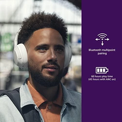 Baltos Philips ausinės su Bluetooth ir baterijos rodikliais