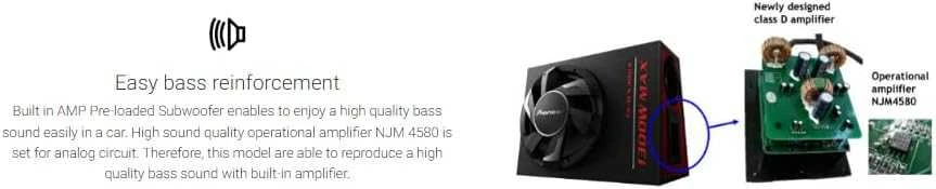 Pioneer TS-WX300A 30 cm ilgio aktyvusis žemųjų dažnių garsiakalbis 1300 W