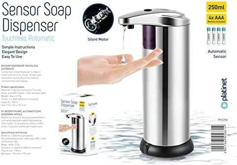 Sensorinis muilo dozatorius Platinet nerūdijančio plieno, 250 ml