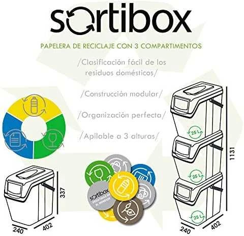 Prosperplast Rinkinys „Sortibox“ 3x25L pilkų atliekų rūšiavimo konteinerių rinkinys ISWB25S3