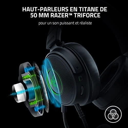 Žaidimų Ausinės Razer Kraken V3 HyperSense, USB jungtis, Chroma RGB, Juodos