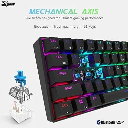 Royal Kludge RK61 klaviatūra | 60%, Hot-swap, Mėlyna Switches, US, juoda