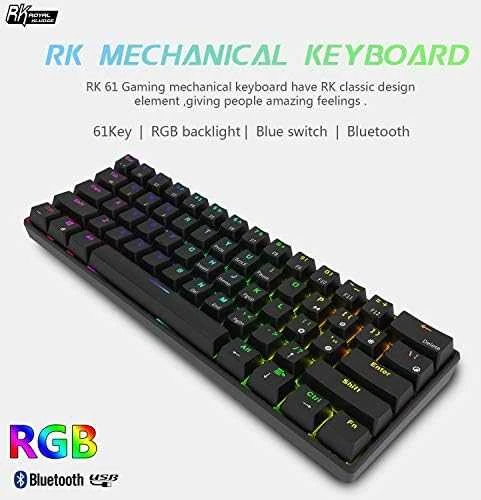 Royal Kludge RK61 klaviatūra | 60%, Hot-swap, Mėlyna Switches, US, juoda
