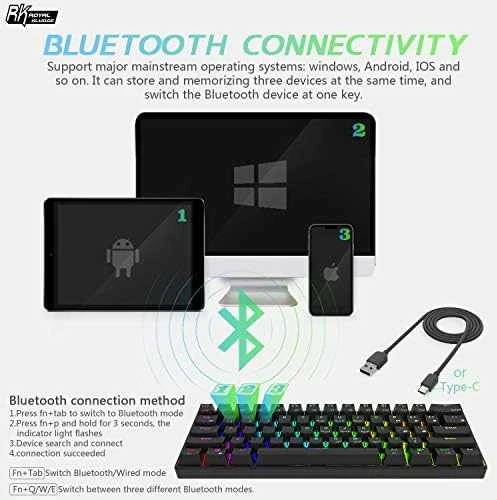 Royal Kludge RK61 klaviatūra | 60%, Hot-swap, Mėlyna Switches, US, juoda