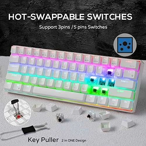 Royal Kludge RK61 klaviatūra | 60%, Hot-swap, Raudona Switches, US, balta