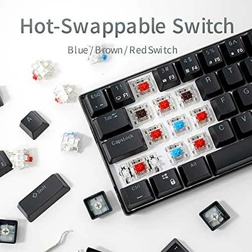 Royal Kludge RK61 klaviatūra | 60%, Hot-swap, Raudona Switches, US, balta
