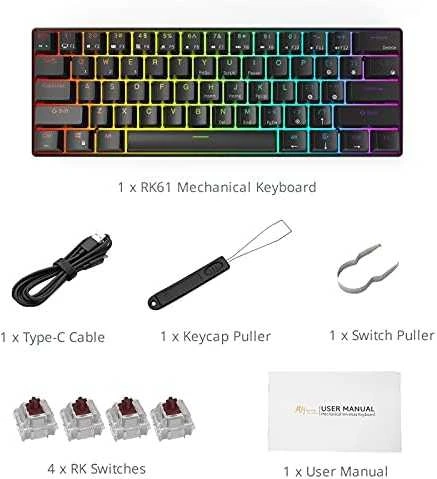Royal Kludge RK61 klaviatūra | 60%, Hot-swap, Raudona Switches, US, balta