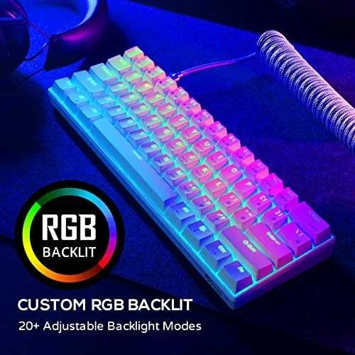 Royal Kludge RK61 klaviatūra | 60%, Hot-swap, Raudona Switches, US, balta