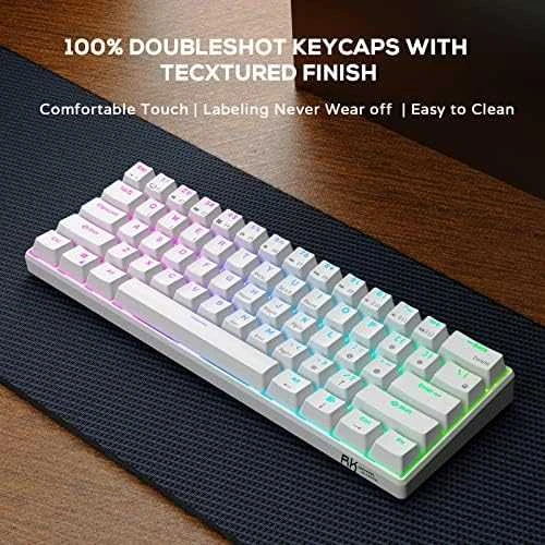 Royal Kludge RK61 klaviatūra | 60%, Hot-swap, Raudona Switches, US, balta