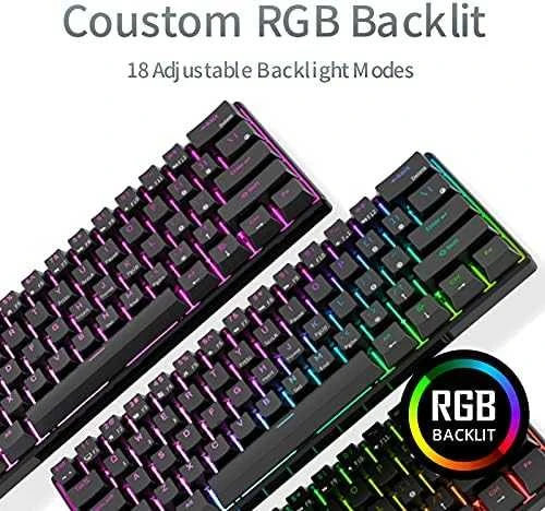 Royal Kludge RK61 klaviatūra | 60%, Hot-swap, Raudona Switches, US, balta