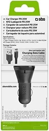 SBS TECRPD25W automobilinis įkroviklis 25W USB-A USB-C su Power Delivery – juodos spalvos