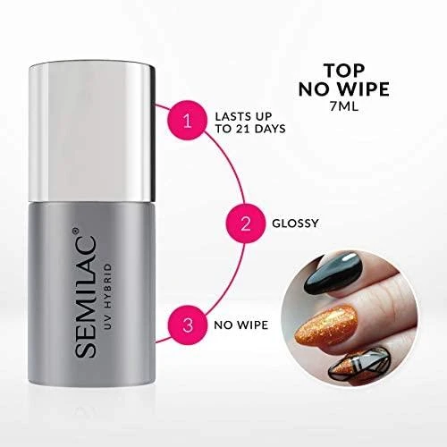 Semilac UV Hybrid Top No Wipe viršus hibridiniam lakui be plovimo 7ml