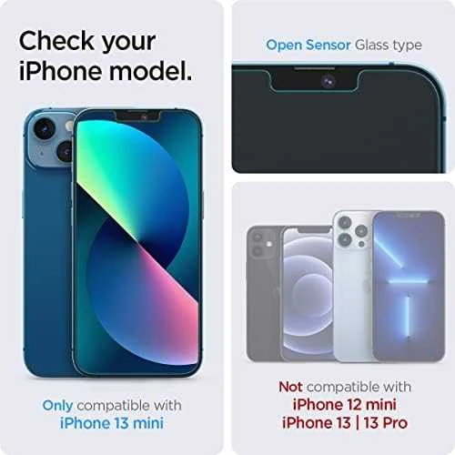 „Spigen tR EZ Fit“ skaidrumo jutiklis, atidarytas, 2 vnt. pakuotėje – „iPhone 13 mini“