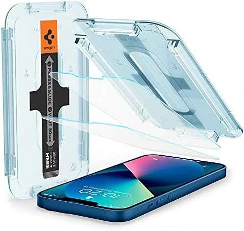 „Spigen tR EZ Fit“ skaidrumo jutiklis, atidarytas, 2 vnt. pakuotėje – „iPhone 13 mini“
