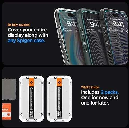 Apsauginis stiklas telefonui Apple iPhone 15 Pro Max Spigen Glas.tr „EZ Fit” 2 vnt. skaidrus