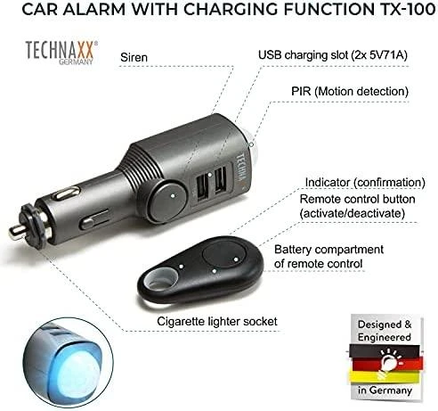 Universali signalizacija, automobilinis USB įkroviklis Technaxx Universal Mobile & Auto Alarm TX-100