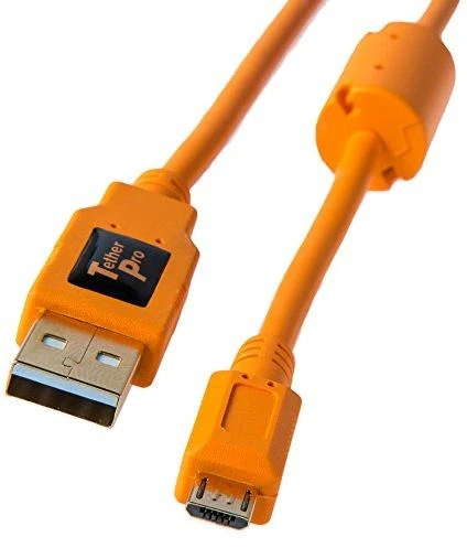 USB kabelis - Tether Tools Pro USB 2.0 Micro-B 4.6m ryškiai oranžinis