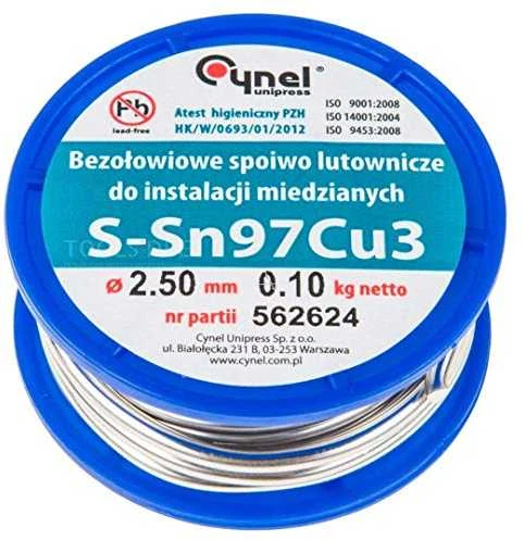 Cynel Spoiwo Litavimo užpildo metalas 97 % Sn, 3 % Cu, viela 2,5 mm, 100 g