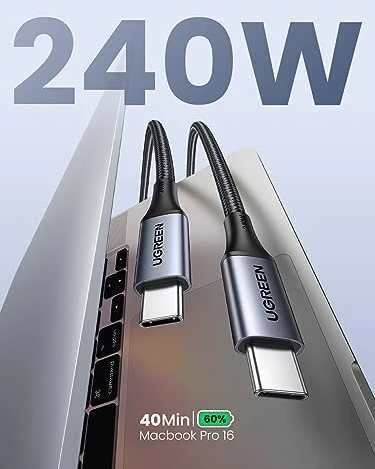 HP USB-C-USB-C UGREEN USB4 kabelis, 240W, 2m (fekete)