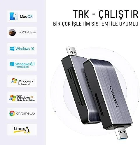 UGREEN USB Adapteris 4 in1 card reader SD + Micro SD (sidabrinis)