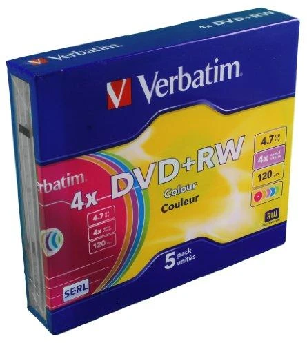 1x5 Verbatim DVD+RW 4,7GB 4x Speed Color Surface Slimcase