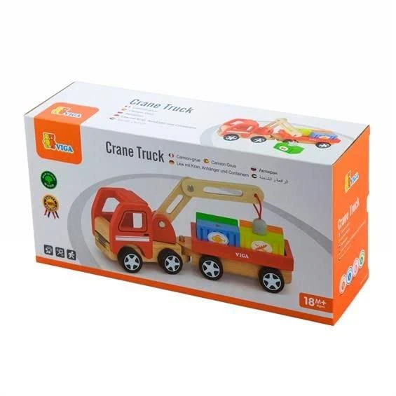 Viga Toys Medinis Kranas su Konteineriais