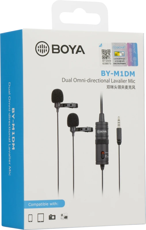 Dvigubas mikrofonas BOYA 3.5mm jungtis, juodas / BY-M1DM / BOYA10002
