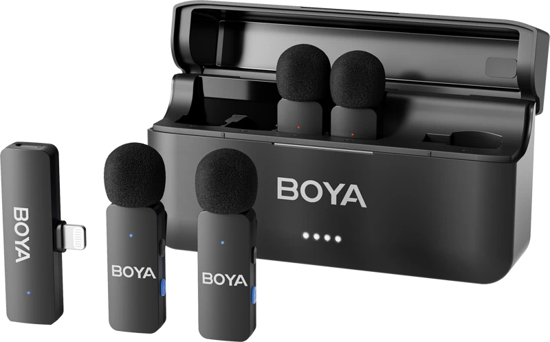 BOYA belaidis mikrofonas BY-V4 2.4GHz su 4 siųstuvais ir 1 imtuvu (Lightning) Juodas EU